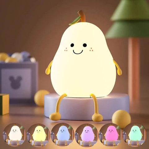LED Cute Pear Night Light - Dimmable & USB Rechargeable Nursery Lamp