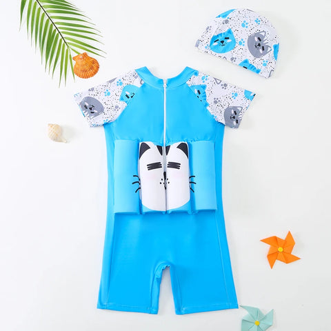 Floating Short Sleeve Cat Print Swimsuit