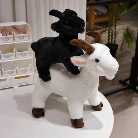Lifelike Goat Simulation Stuffed Animal - White and Black Goat Plushie