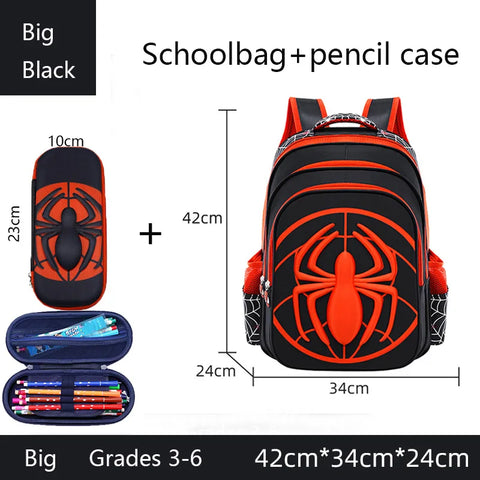 Spider Backpack + Pencil Case Set for Boys – Waterproof Primary School Bag