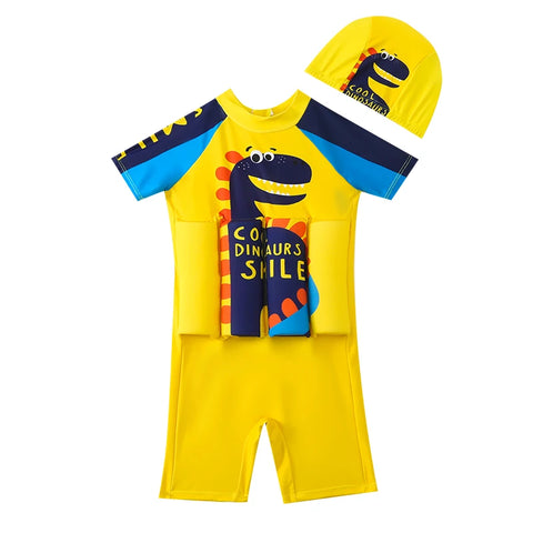 Boys Flotation Dinosaur Print Yellow Swimsuit
