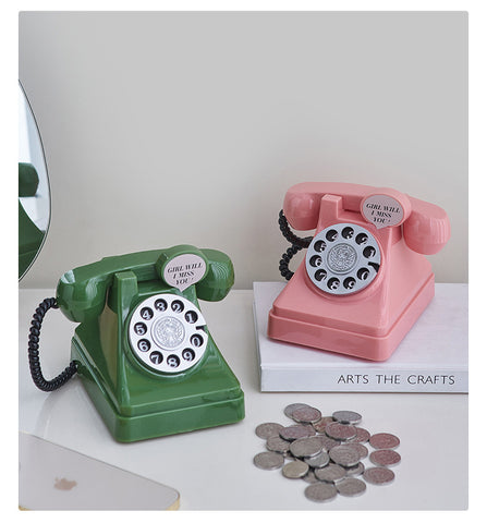 Phone Money Saving Box Sculpture – Retro Telephone Piggy Bank for Bedroom and Office Decor