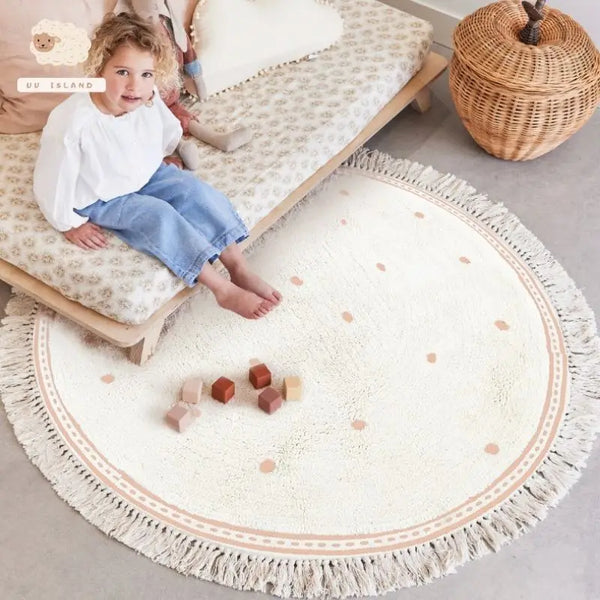 Soft Dot Round Kids Rug with Tassels - Cozy & Playful Decor