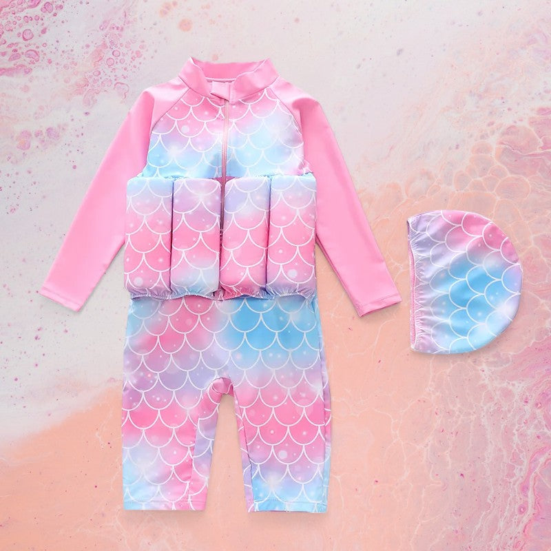 Cartoon Printed One Piece Buoyancy Swimsuit - With Detachable Safety Float Teeny Pandas