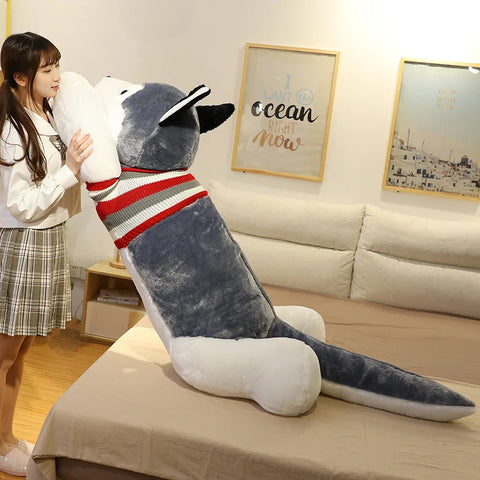 Giant Husky Plush Toy - Soft Stuffed Dog Cushion