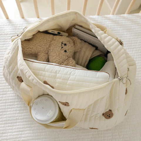 Embroidered Handheld Shoulder Bag – Cute Cartoon Large Capacity Mommy Bag for Parent and Child