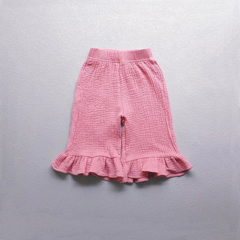 Girls' Cotton Ruffled Flared Pants – Stylish Summer Casual Pants