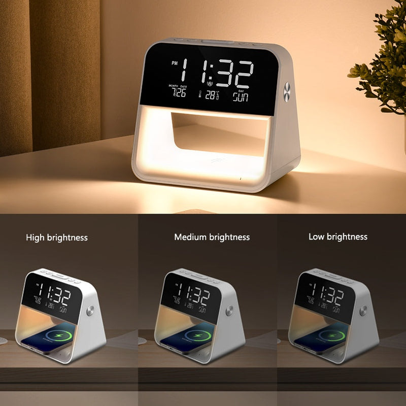 Bedroom Bedside Lamp Clock with Wireless Charging & Snooze Function - product detail view 5