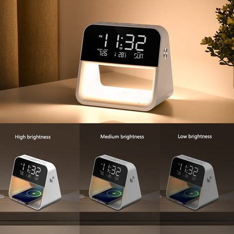 Bedroom Bedside Lamp Clock with Wireless Charging & Snooze Function