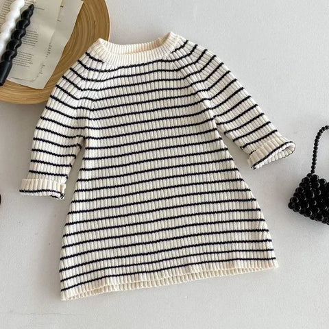 Princess Knitted Sweater Dress – Girls Striped A-Line Party Dress