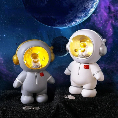 Astronaut Night Light Piggy Bank – Creative Coin Saving Box for Kids' Bedroom Decor
