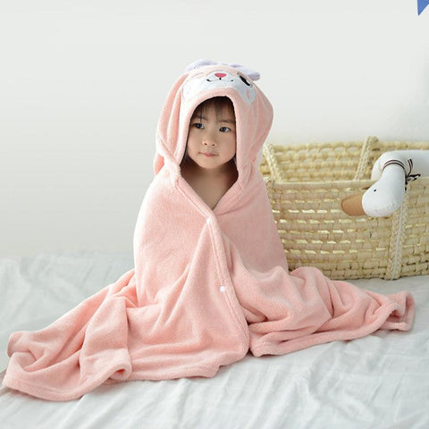 Kids Hooded Bath Towel - Coral Fleece Children Cartoon Cloak Bathrobe
