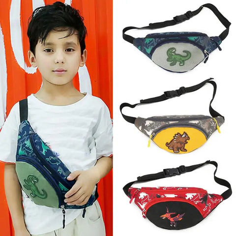 Kids Dinosaur Print Crossbody Bag – High-Capacity Canvas Waist and Chest Bag