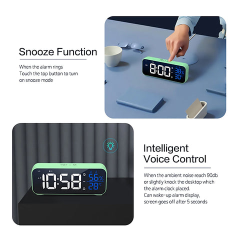 LED Digital Alarm Clock - With Voice Control & Temperature Display