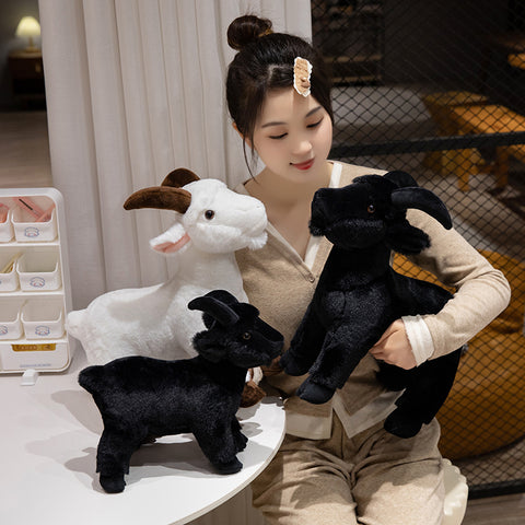 Lifelike Goat Simulation Stuffed Animal - White and Black Goat Plushie