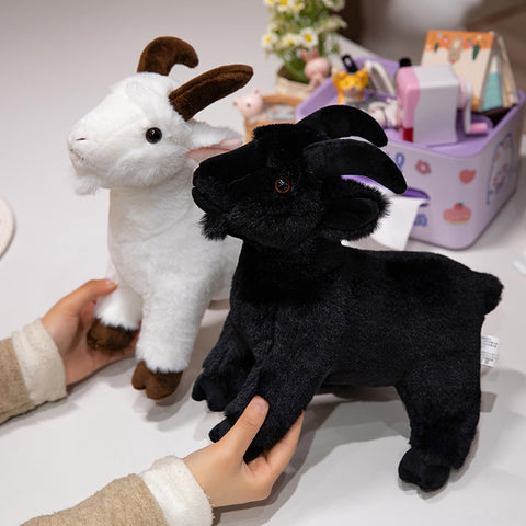 Lifelike Goat Simulation Stuffed Animal - White and Black Goat Plushie