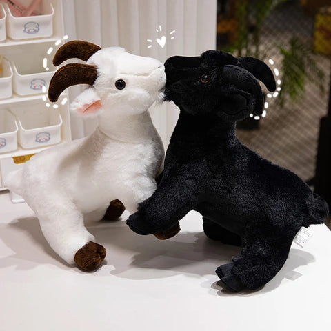 Lifelike Goat Simulation Stuffed Animal - White and Black Goat Plushie
