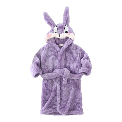 Kids Hooded Bathrobe – Cartoon Rabbit Flannel Robe for Boys & Girls