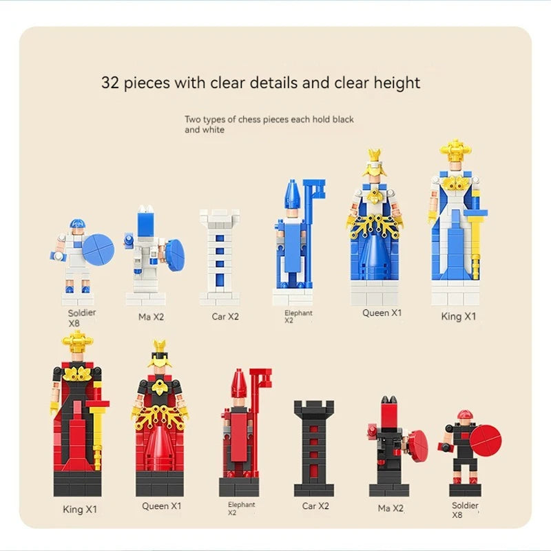 Creative Build Chess Set – Retro Block Chess Game You Assemble! Teeny Pandas