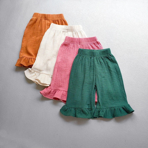 Girls' Cotton Ruffled Flared Pants – Stylish Summer Casual Pants