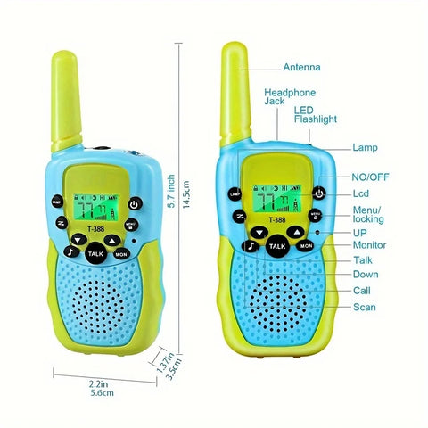 2 Walkie Talkie for Kids – 22 Channels, 2 Way Radios, LCD Backlit Screen, Flashlight