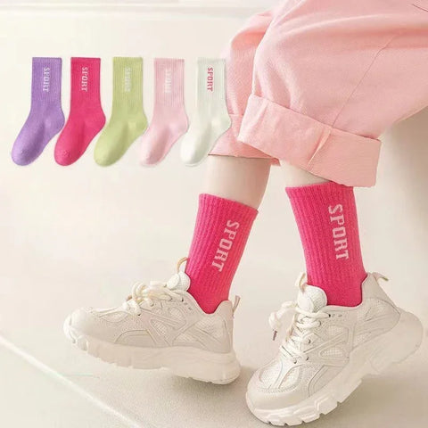 Five Pairs Kids Love Heart Flower Print Cotton Socks