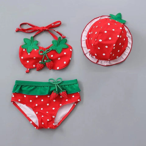 Girls 3-Piece Swimwear Set – Cute Strawberry & Pineapple Bikini