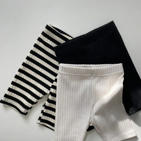 Solid Cotton Shorts for Girls – Baby Striped Leggings & Toddler Ribbed Shorts