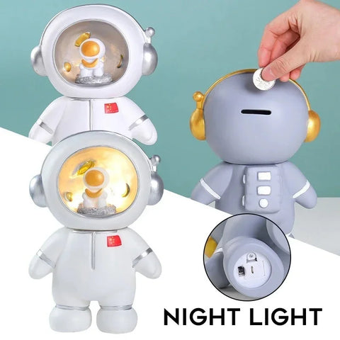 Astronaut Night Light Piggy Bank – Creative Coin Saving Box for Kids' Bedroom Decor