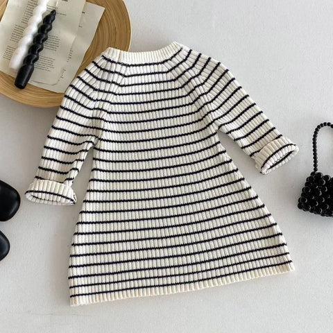 Princess Knitted Sweater Dress – Girls Striped A-Line Party Dress