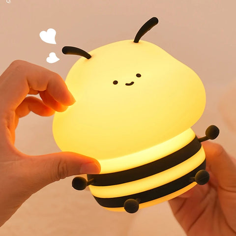 Bee Silicone LED Cartoon Night Light – USB Rechargeable Dimming Sleep Lamp