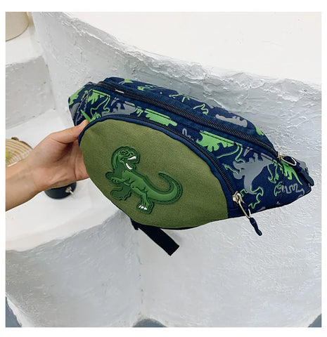 Kids Dinosaur Print Crossbody Bag – High-Capacity Canvas Waist and Chest Bag