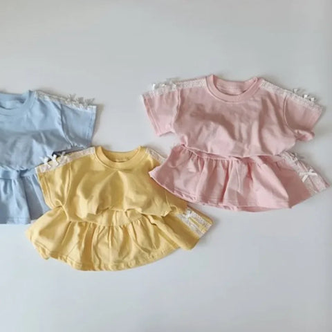 Baby Girls Lace T-Shirt & Skirt Set – Fashionable Kids Summer Two-Piece Outfit