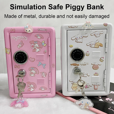 Kawaii Desktop Piggy Bank – Cute Cartoon Money Box with Lock and Stickers