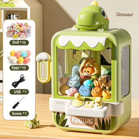 Mini Green Dino Claw Machine for Kids- Adjustable Arcade Game with Music & Prizes Teeny Pandas