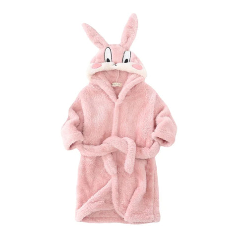 Kids Hooded Bathrobe – Cartoon Rabbit Flannel Robe for Boys & Girls