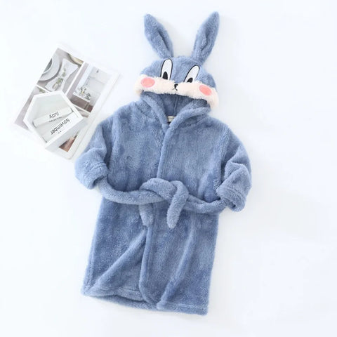 Kids Hooded Bathrobe – Cartoon Rabbit Flannel Robe for Boys & Girls
