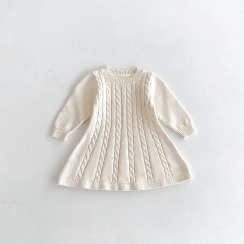 Girls A-line Knitted Dress with Silk Scarf - Perfect for Any Occasion!