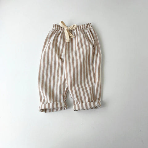 Children's Vintage Linen Cotton Stripe Pants – Casual & Stylish for Kids