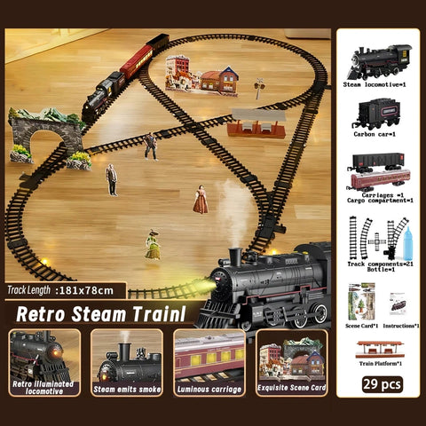 Classic Electric Train Set for Kids with Realistic Sounds, Steam, and Lights