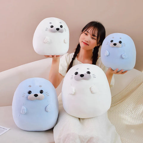 Cute Seal Plush Stuffed Animal – Kawaii Round Pillow Cushion Soft Toy