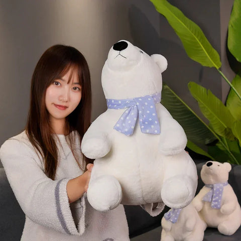 Cute Polar Bear Plush Toy – Soft Stuffed Animal with Scarf