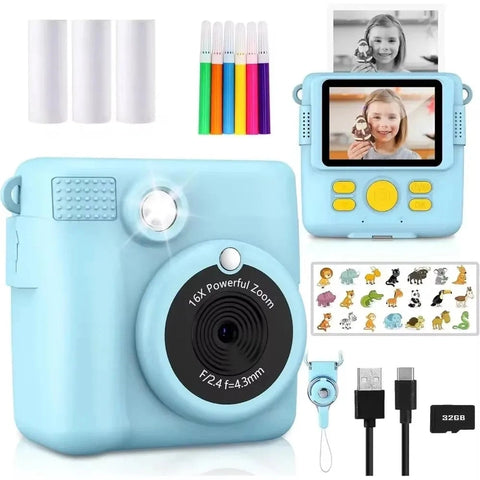Unisex Toy Camera for Kids – Instant Photo Printer with 32GB Memory Card