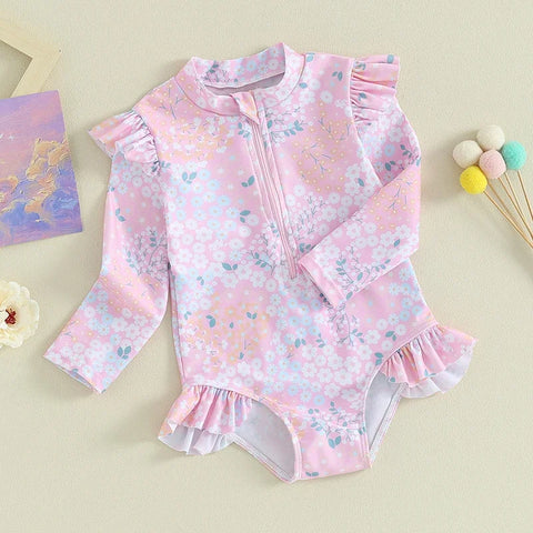 Long-Sleeve Girls Swimwear – Adorable UV Protection for Safe Splashing Teeny Pandas