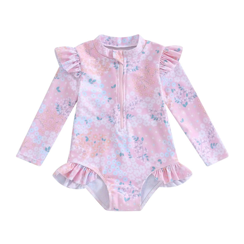 Long-Sleeve Girls Swimwear – Adorable UV Protection for Safe Splashing Teeny Pandas