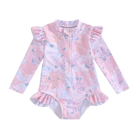 Long-Sleeve Girls Swimwear – Adorable UV Protection for Safe Splashing Teeny Pandas