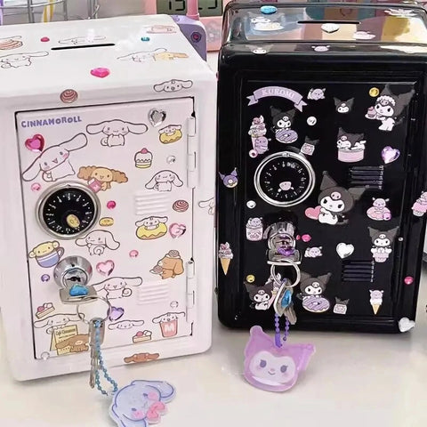 Kawaii Desktop Piggy Bank – Cute Cartoon Money Box with Lock and Stickers