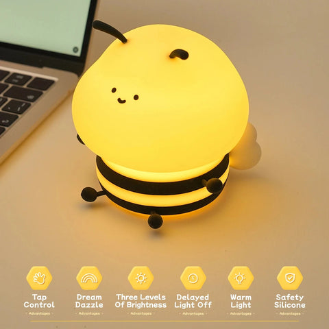 Bee Silicone LED Cartoon Night Light – USB Rechargeable Dimming Sleep Lamp
