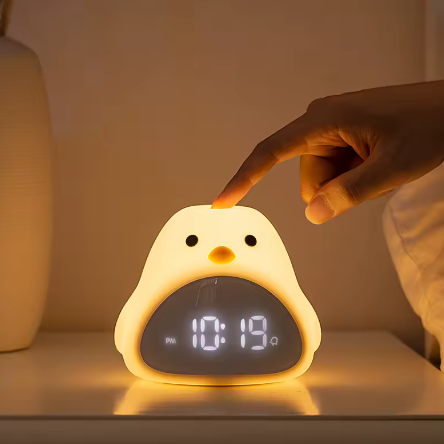 Bird Night Light Alarm Clock - Cute Silicone LED Bedside Lamp for Kids