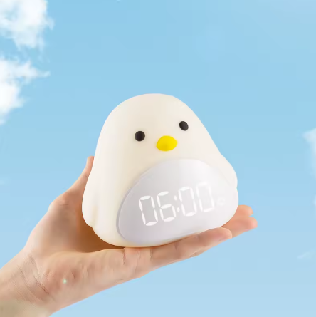 Bird Night Light Alarm Clock - Cute Silicone LED Bedside Lamp for Kids